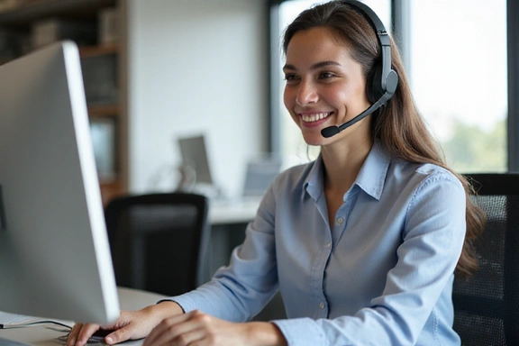 Persona hablando por teléfono y usando una computadora